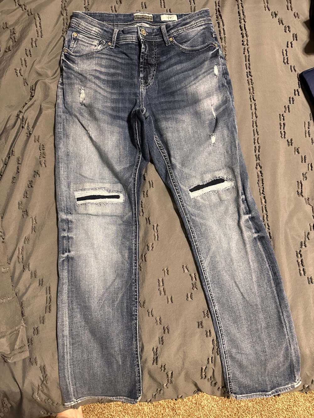 Men's Straight Leg Distressed Jeans - Light Blue